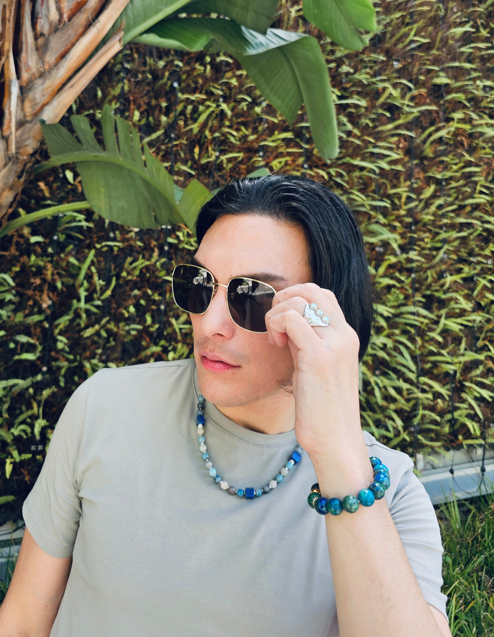 Blue Montebrasite With Tube Lapis Men's Necklace MEN28-3