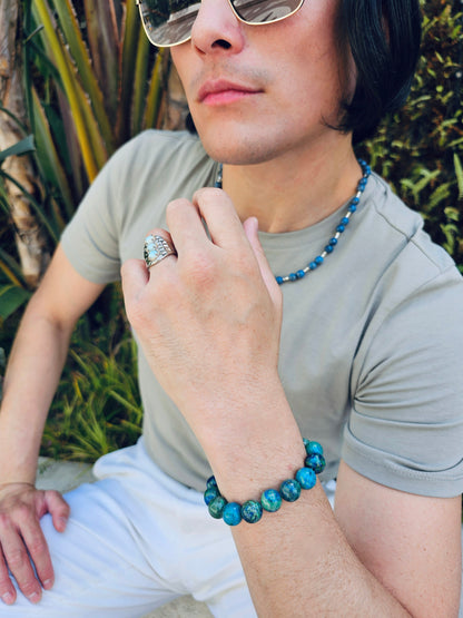 Blue Apatite With Sterling Silver Men's Necklace MEN27-2