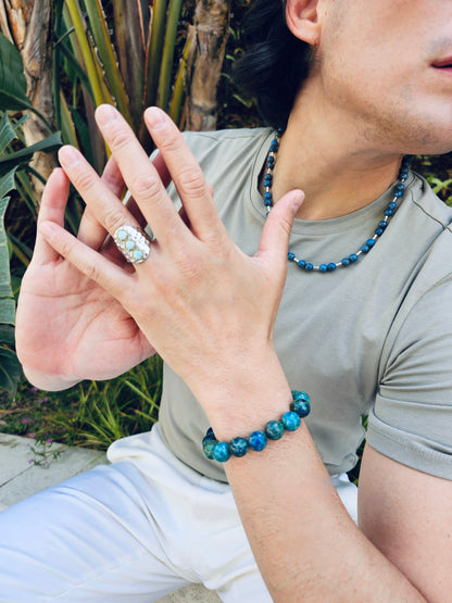 Blue Apatite With Sterling Silver Men's Necklace MEN27-3