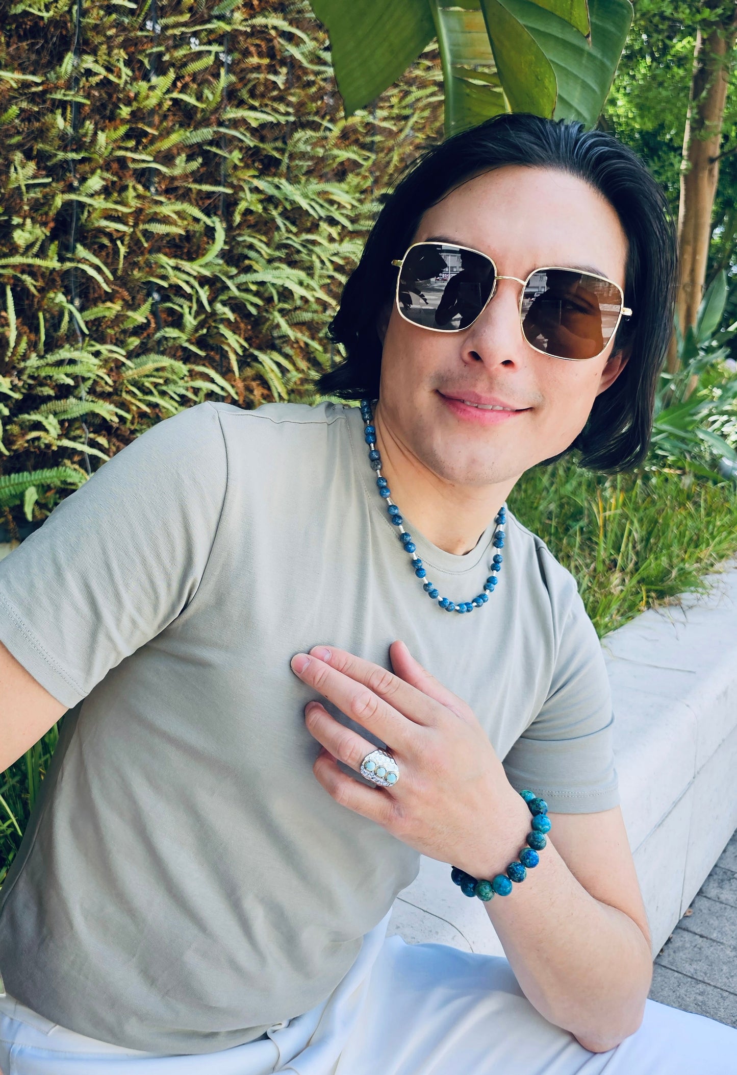 Blue Apatite With Sterling Silver Men's Necklace MEN27-4