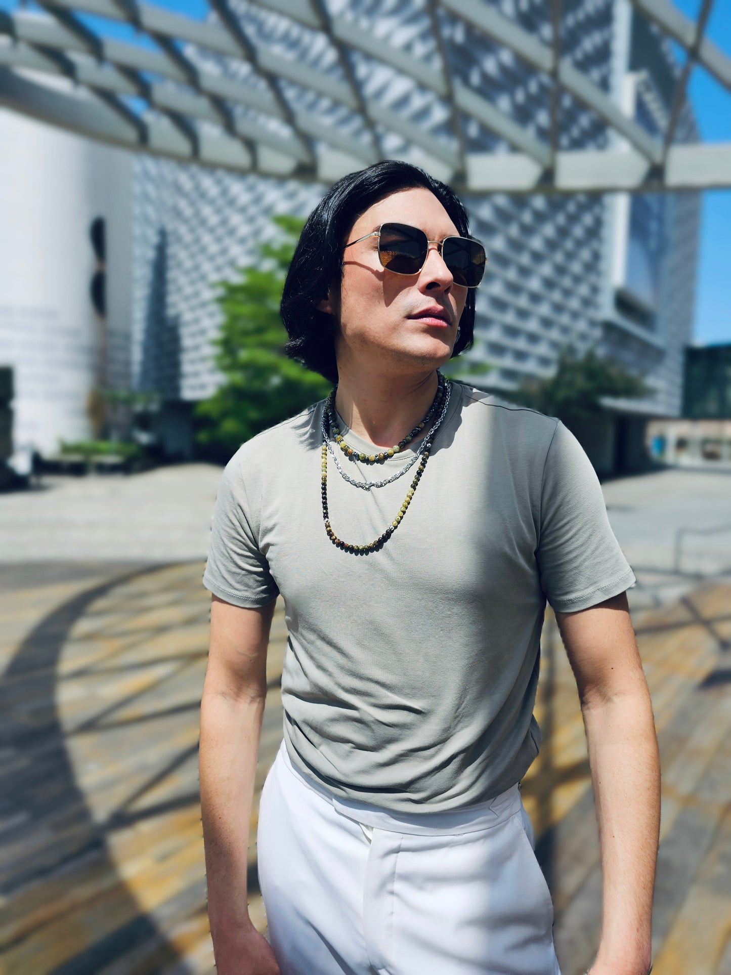 Green Garnet With Hematite Short Men's Necklace MEN23-1