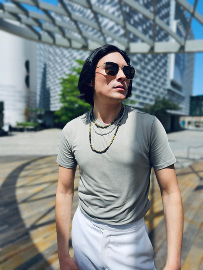 Green Garnet With Hematite Short Men's Necklace MEN23-1