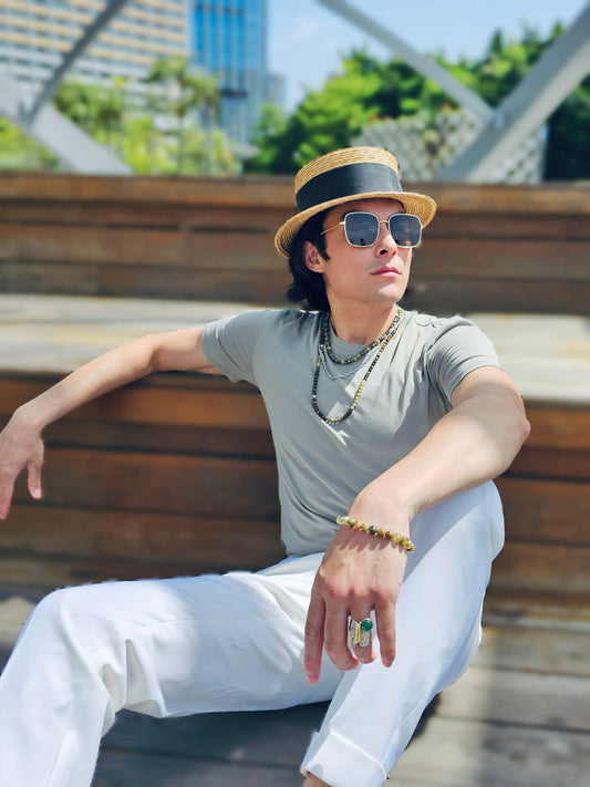 Green Garnet With Sterling Silver Men's Long Necklace MEN22-0