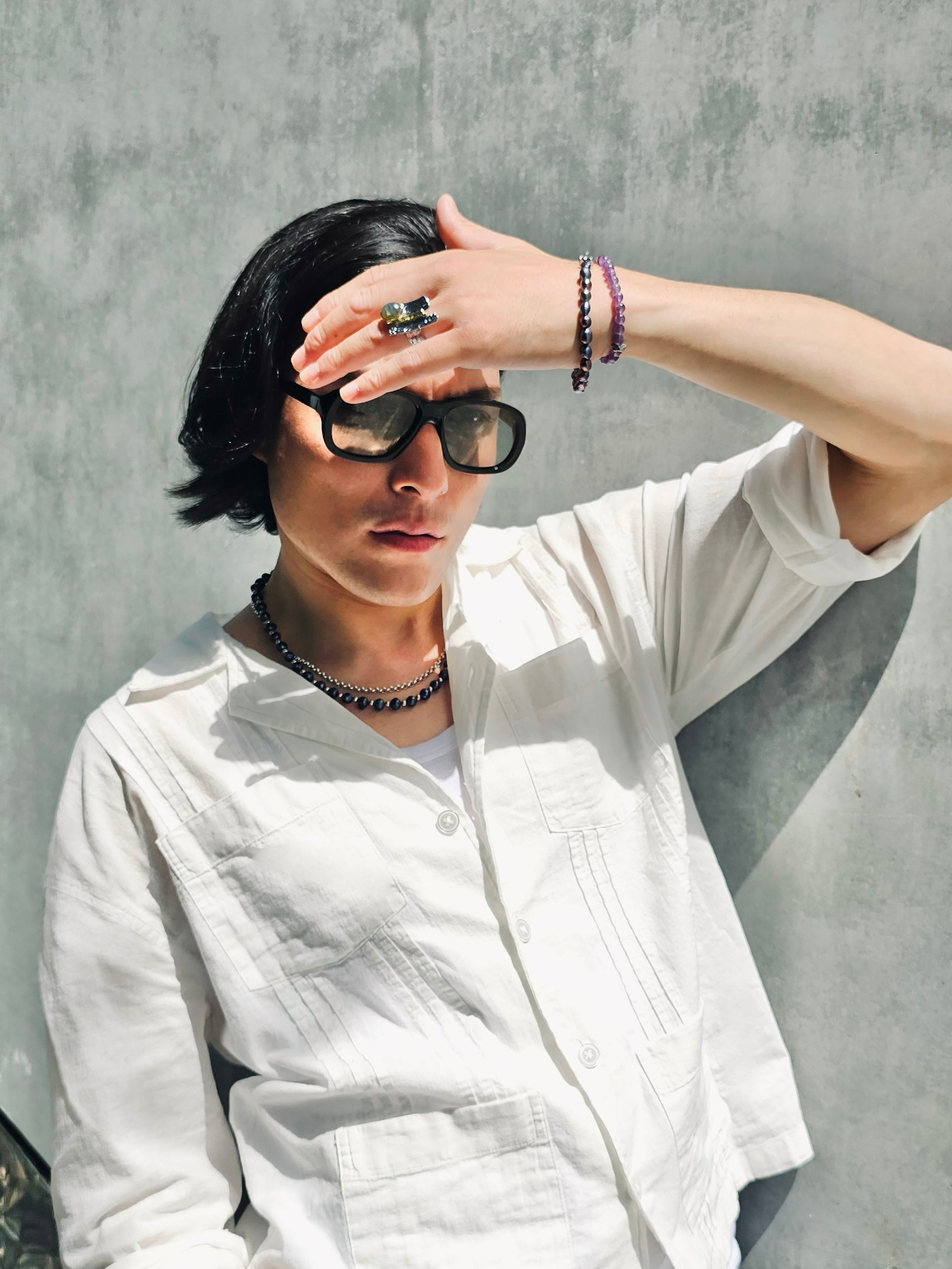 Deep Purple Freshwater Pearls Men's Bracelet MEB02-1