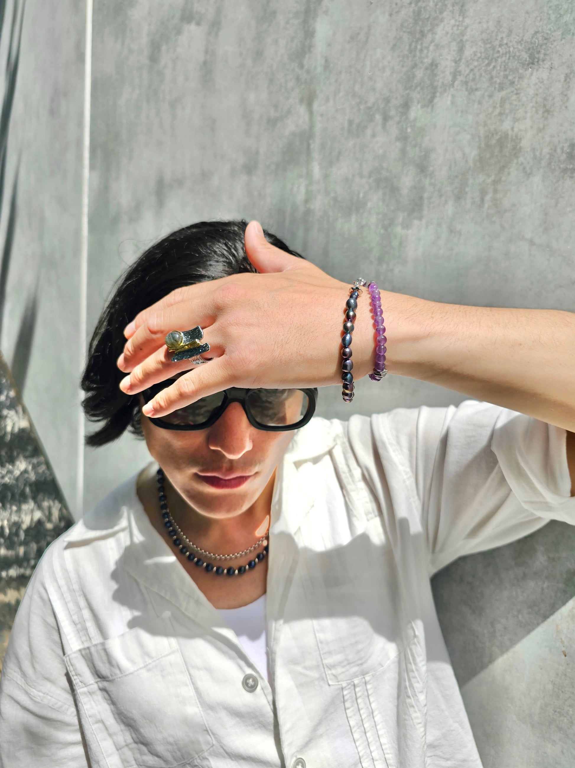 Deep Purple Freshwater Pearls Men's Bracelet MEB02-3