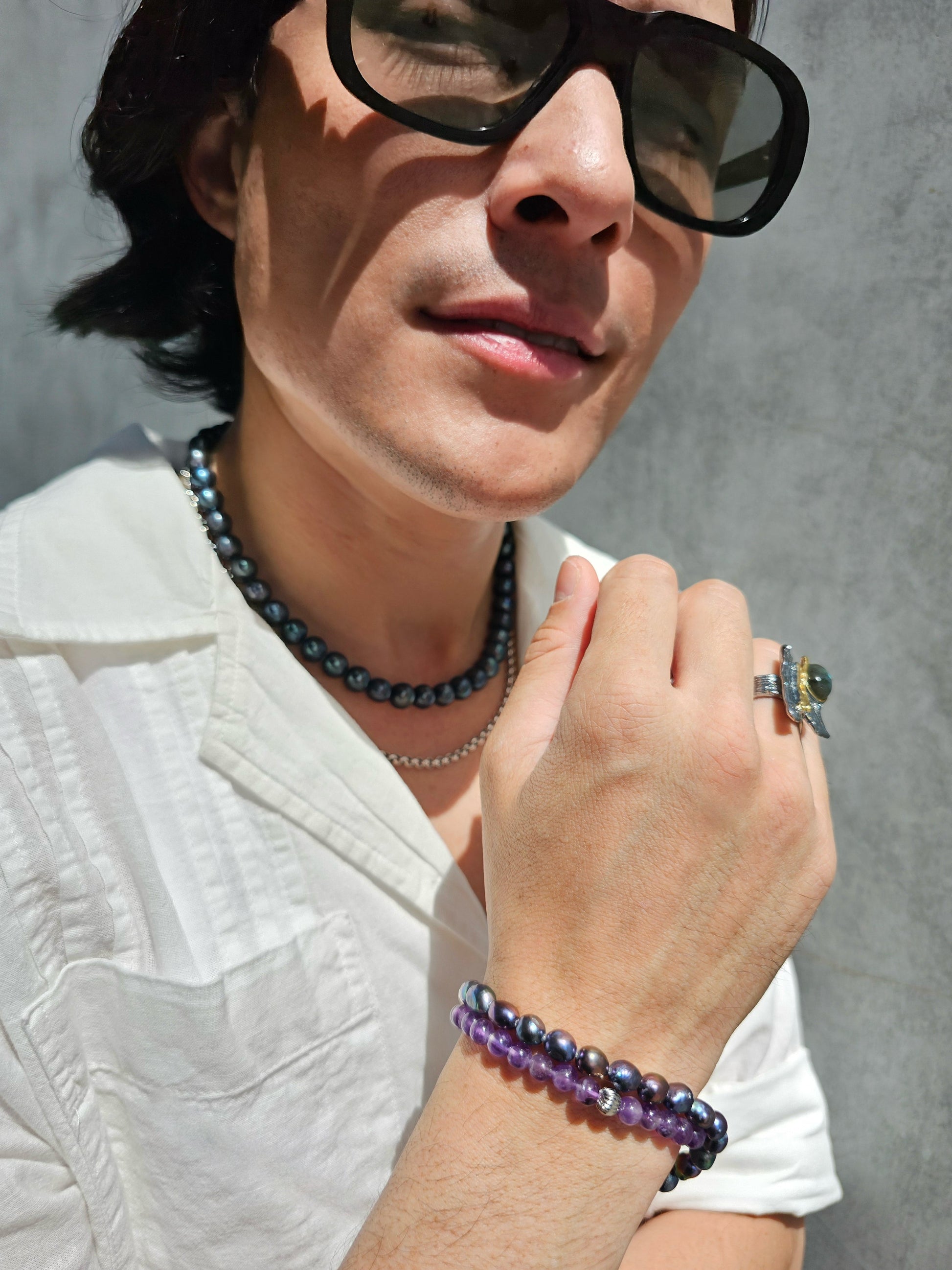 Deep Purple Freshwater Pearls Men's Bracelet MEB02-4