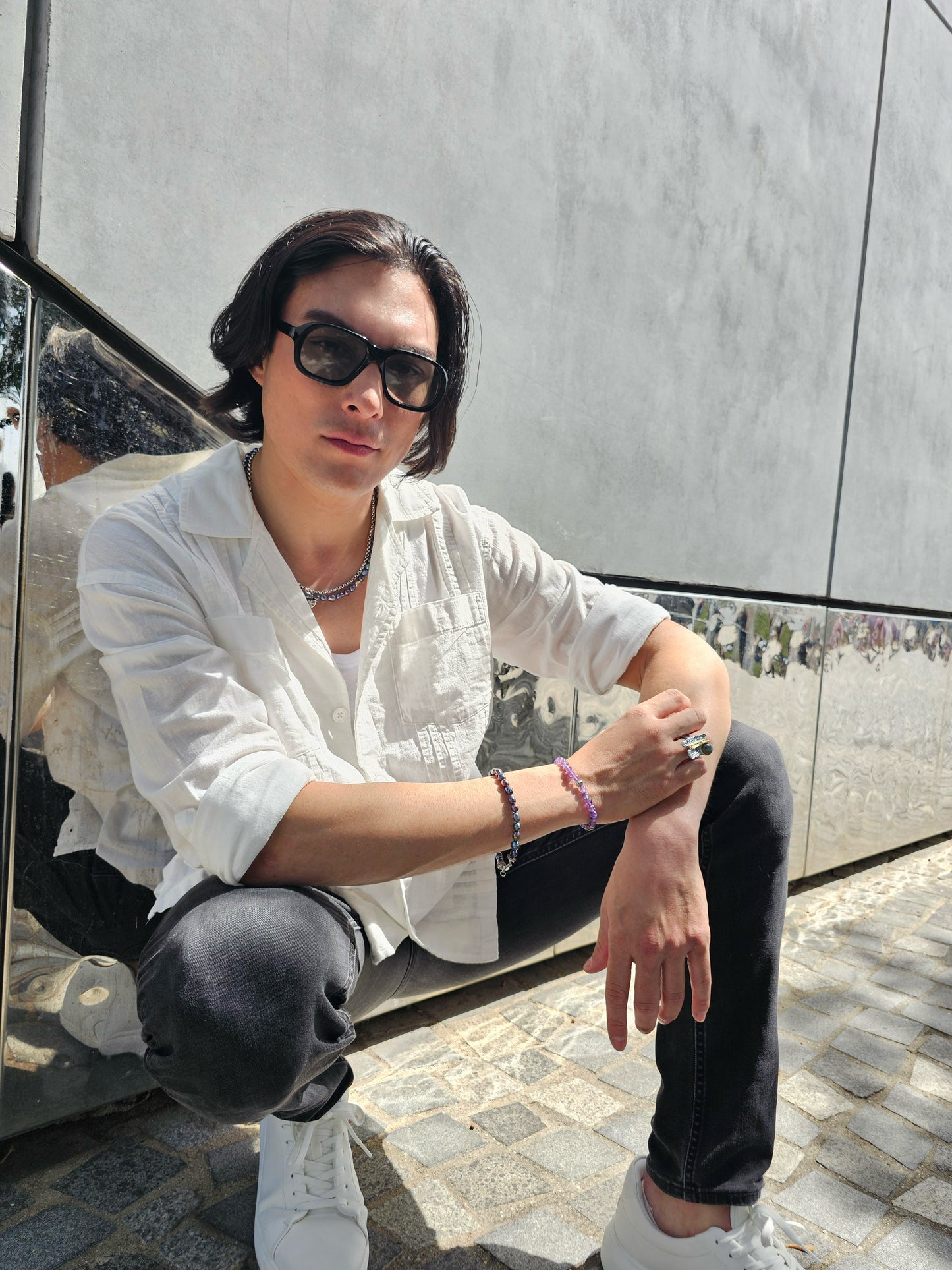 Irregular Purple Freshwater Pearls Mens Necklace MEN03-2