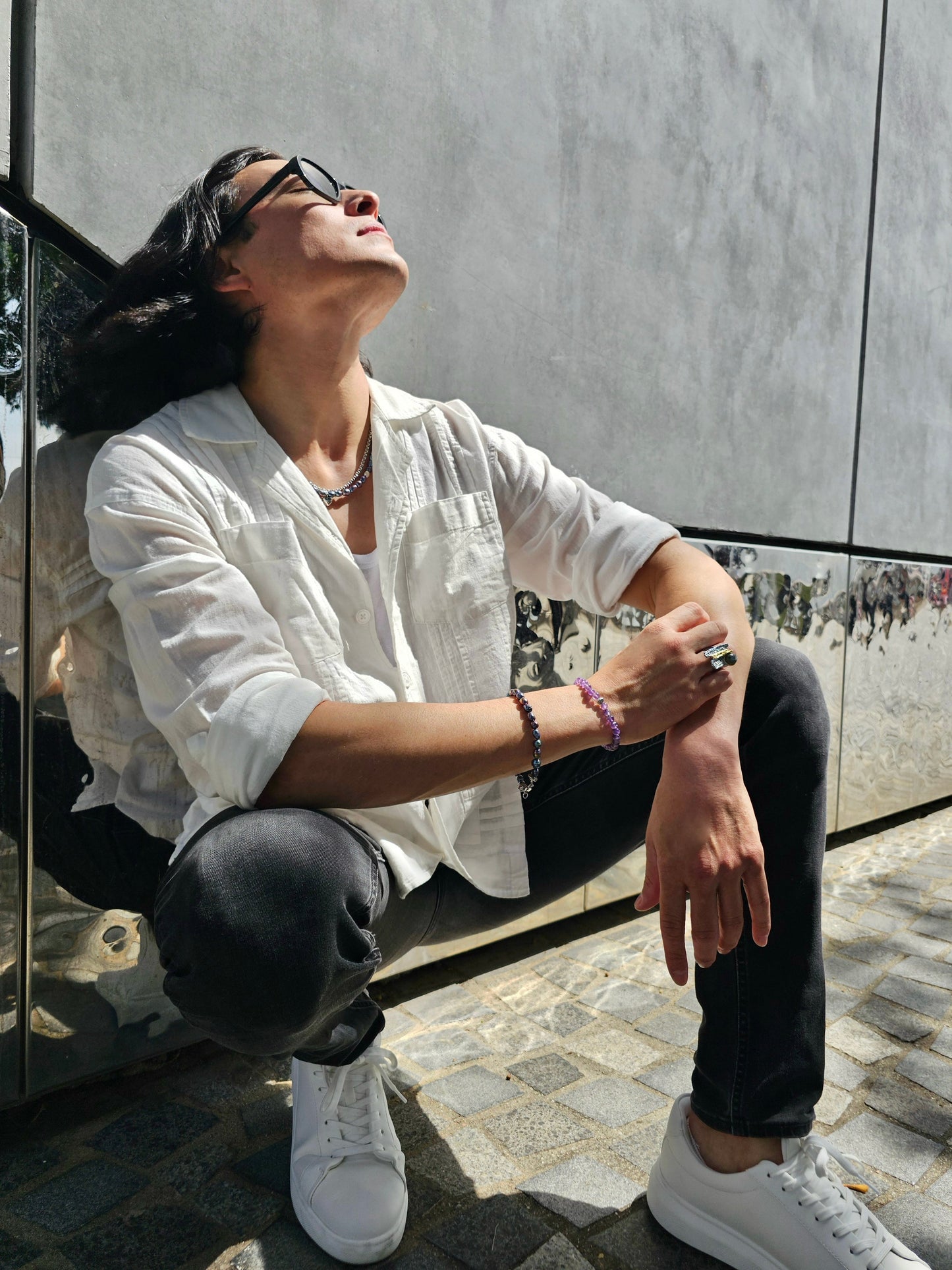 Irregular Purple Freshwater Pearls Mens Necklace MEN03-3