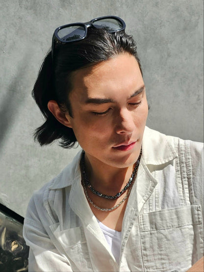 Black Hematite With Purple Freshwater Pearls Mens Necklace MEN04-0