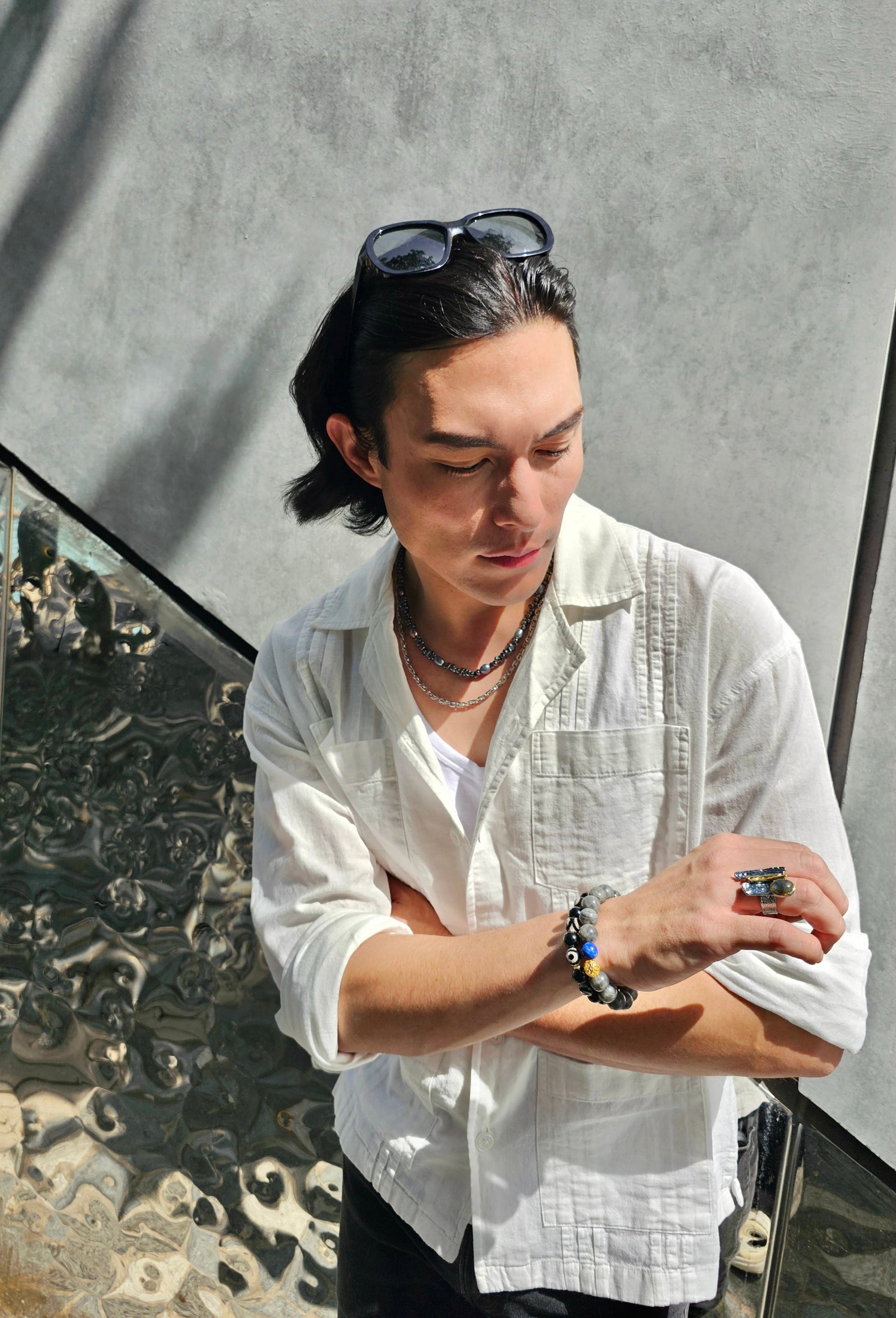 Black Hematite With Purple Freshwater Pearls Mens Necklace MEN04-2