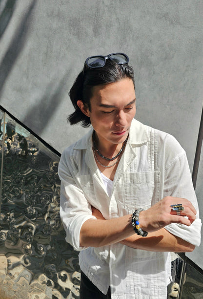 Black Hematite With Purple Freshwater Pearls Mens Necklace MEN04-3