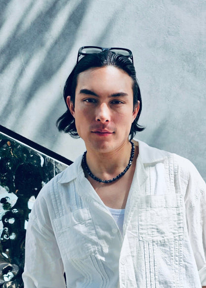 Black Obsidian With Hematite Mens Necklace MEN13-1