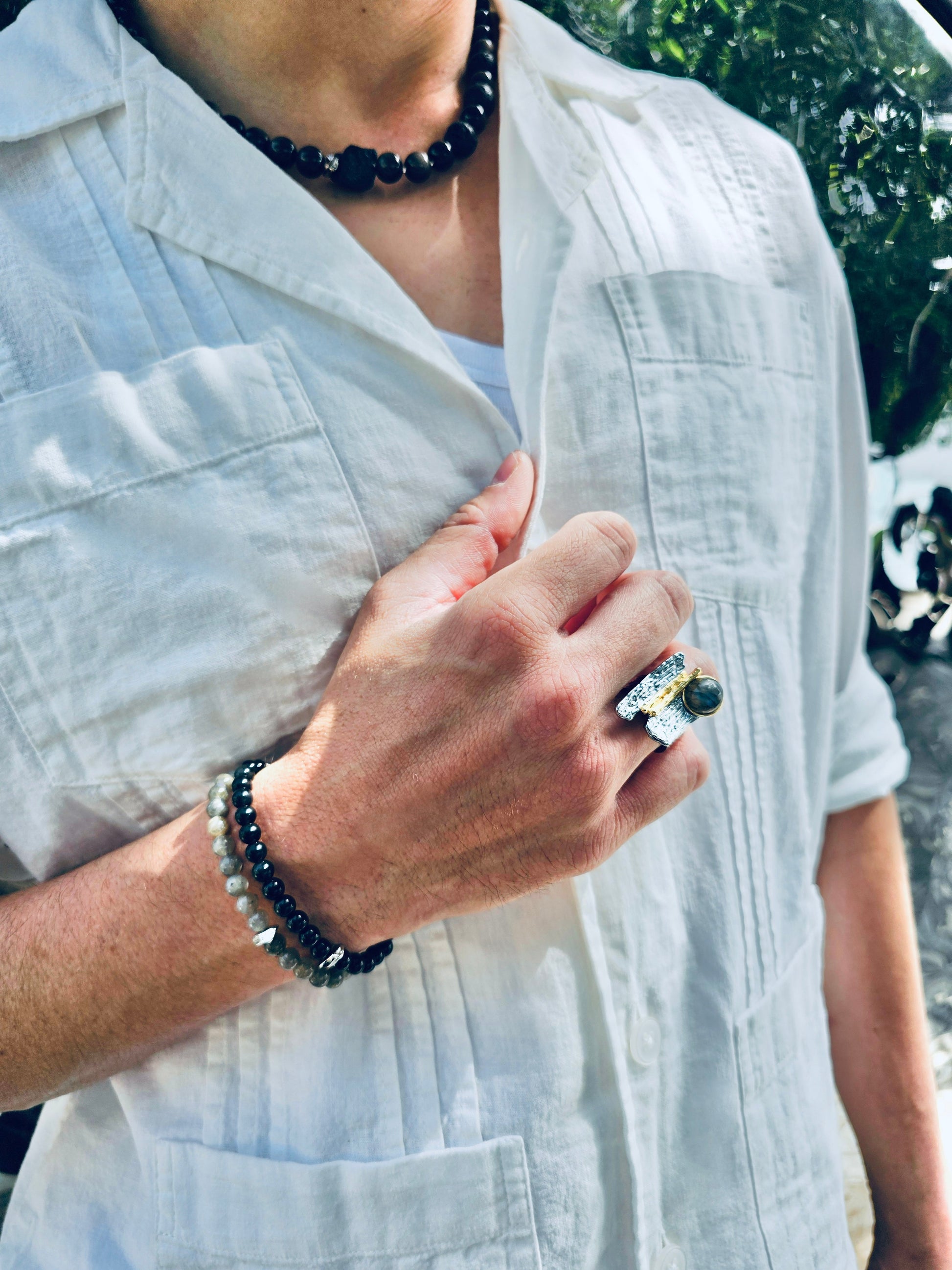 Black Obsidian Flexible Men's Bracelet MEB09-4