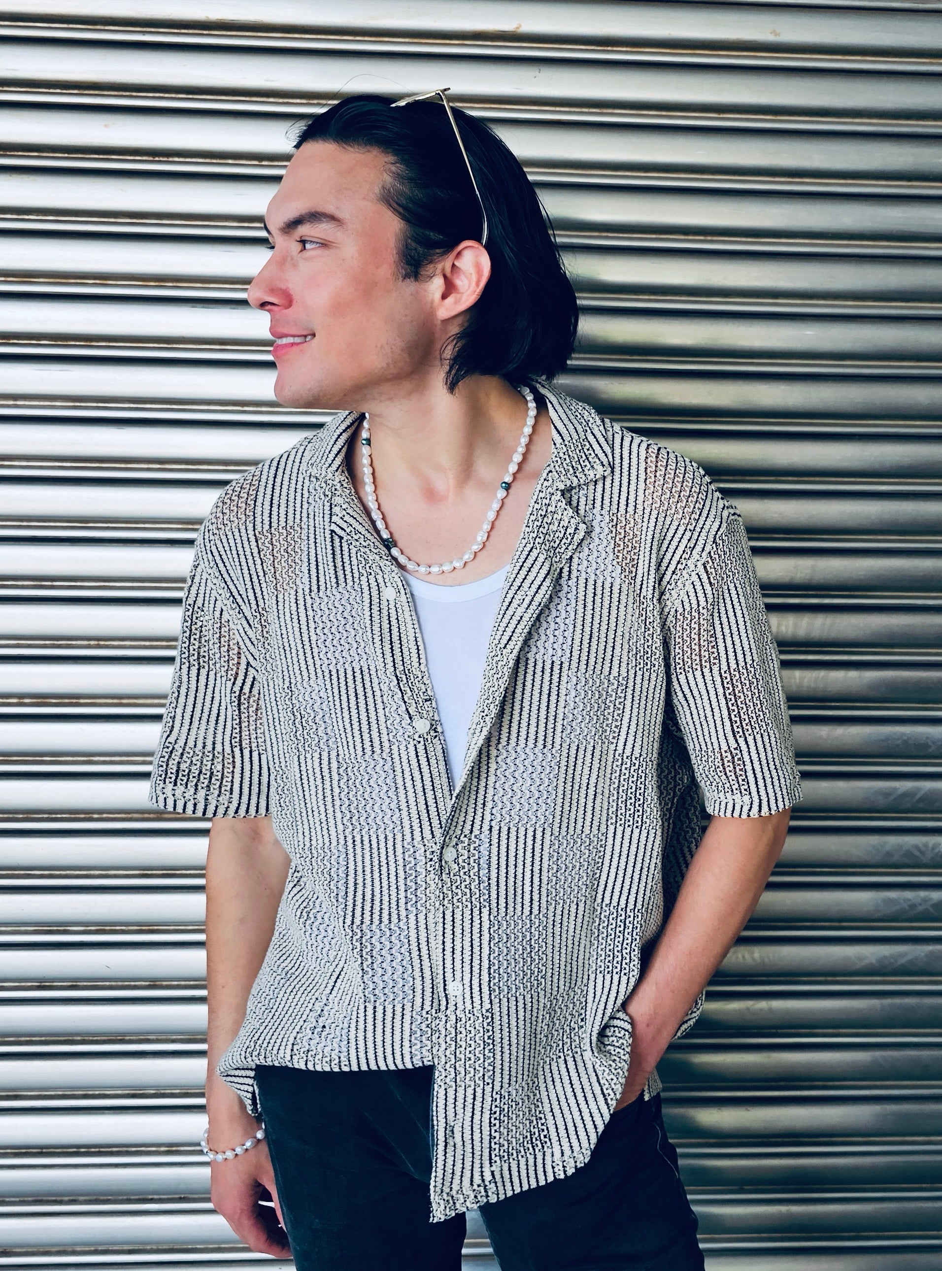 Freshwater Pearls With Skull Mens Necklace MEN12-1