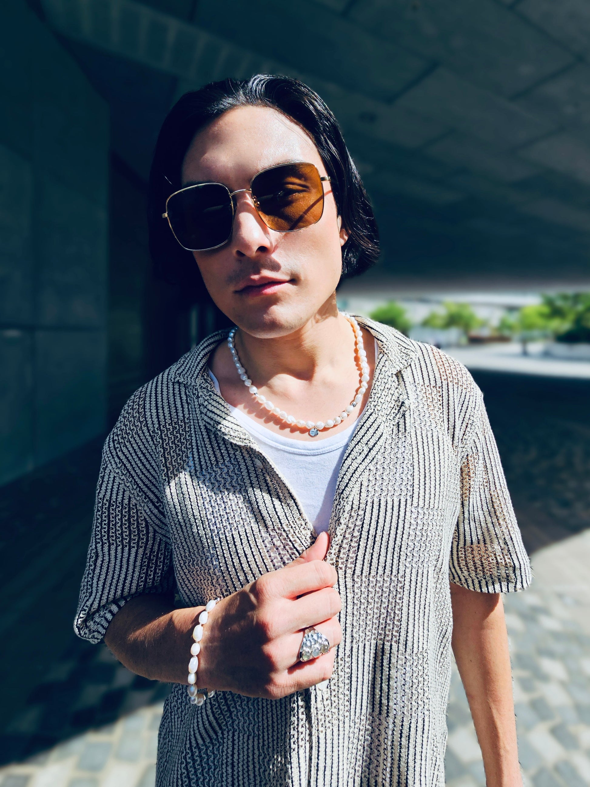 Freshwater Pearls With Sterling Silver Pendant Mens Necklace MEN08-2