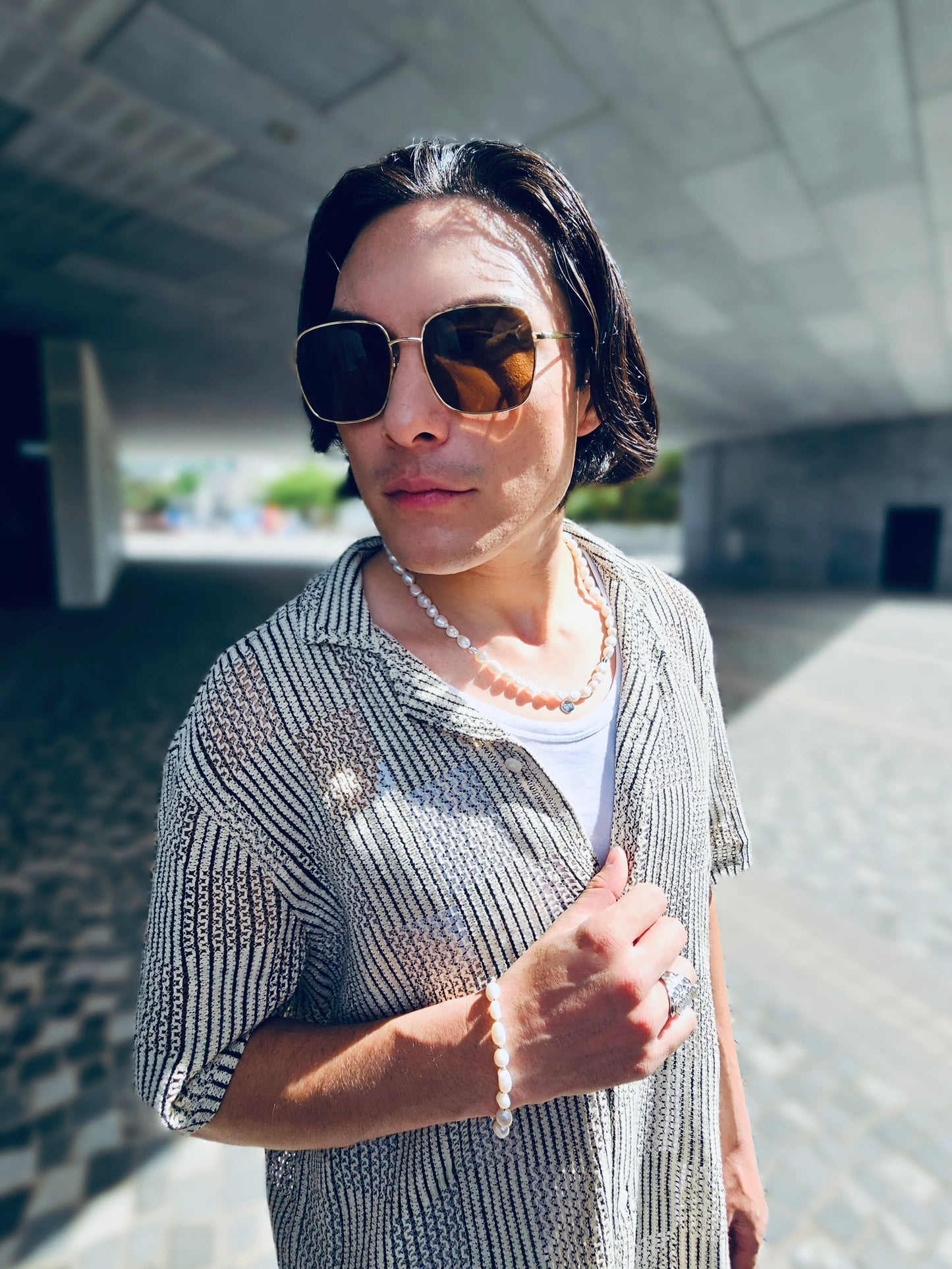 Freshwater Pearls With Sterling Silver Pendant Mens Necklace MEN08-3