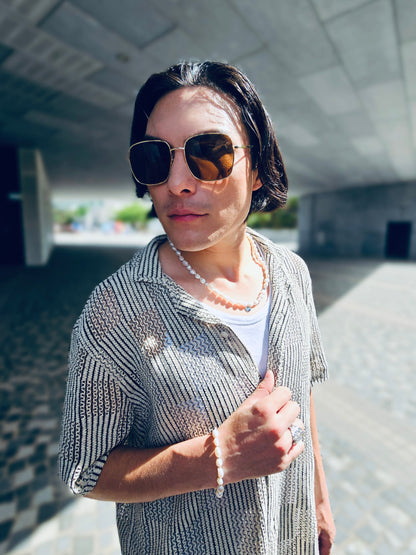 Freshwater Pearls With Sterling Silver Pendant Mens Necklace MEN08-3