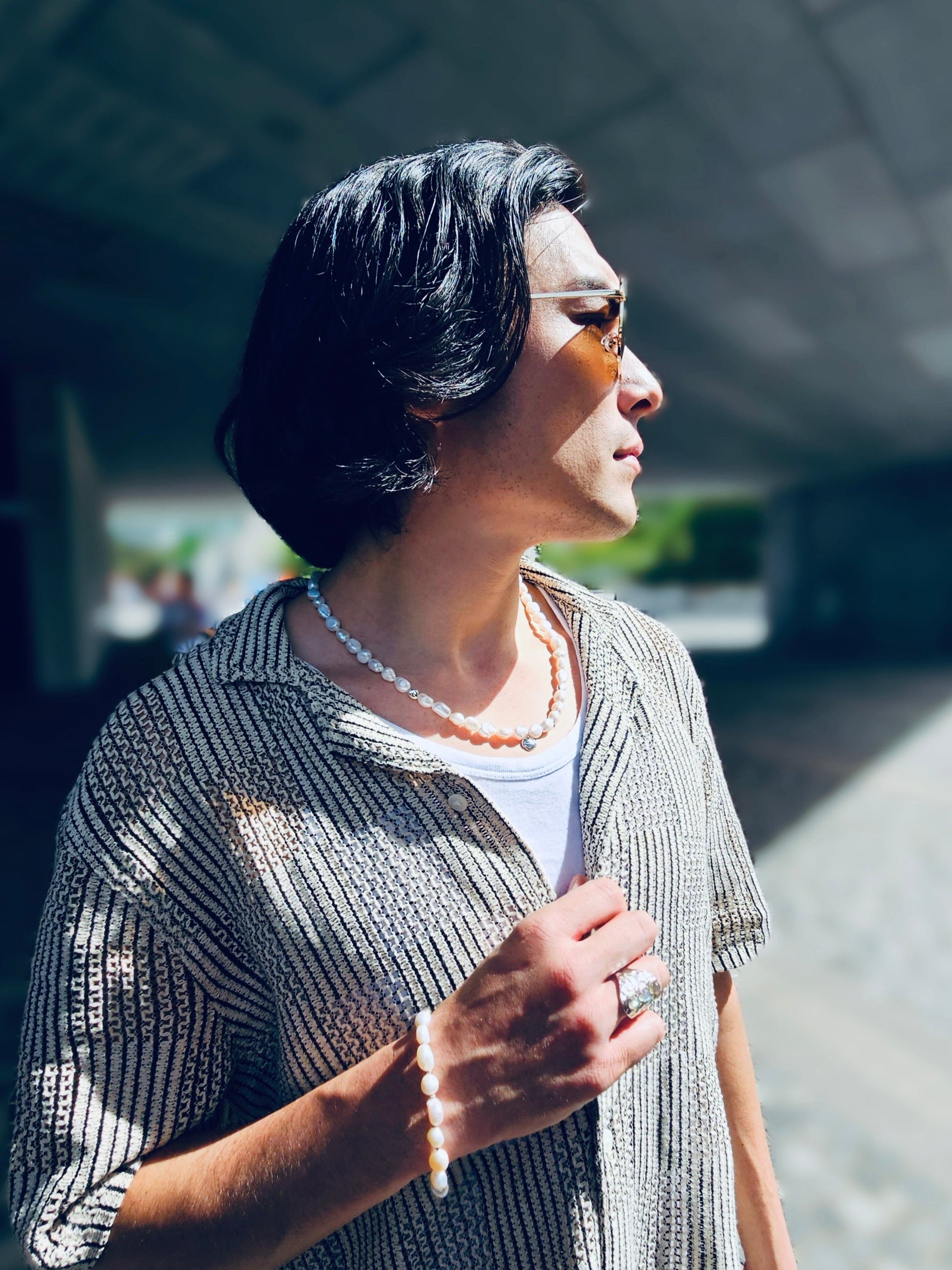 Freshwater Pearls With Sterling Silver Pendant Mens Necklace MEN08-0