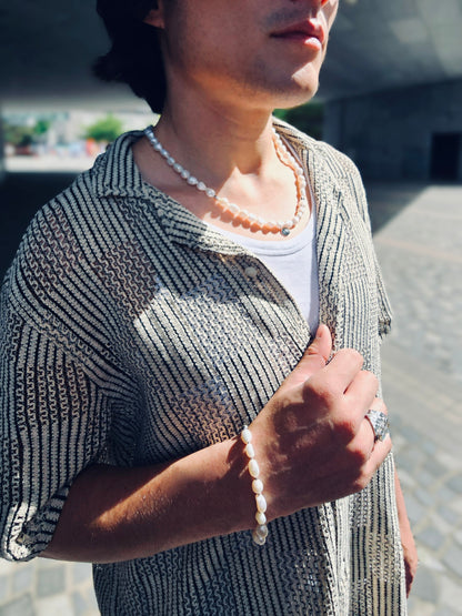 Freshwater Pearls With Sterling Silver Pendant Mens Necklace MEN08-4