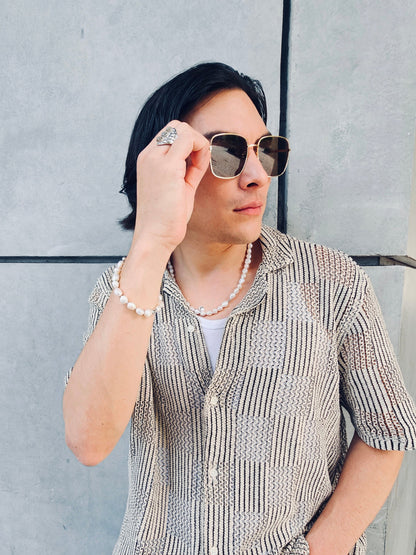 Irregular Freshwater Pearls With Sterling Silver Men Necklace MEN11-1