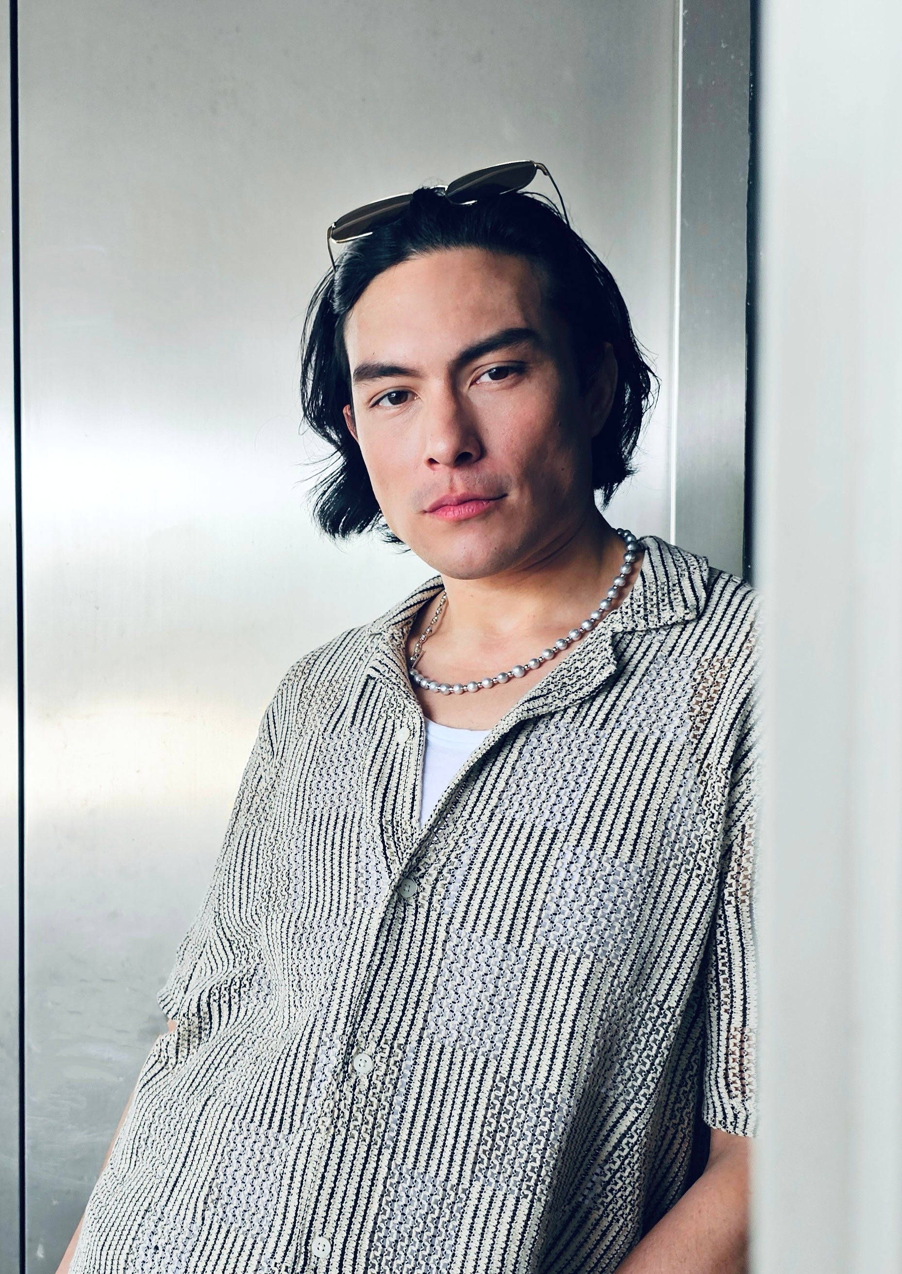 Grey Freshwater Pearls With Chain Men's Necklace MEN05-2