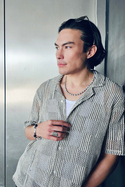 Grey Freshwater Pearls With Chain Men's Necklace MEN05-3