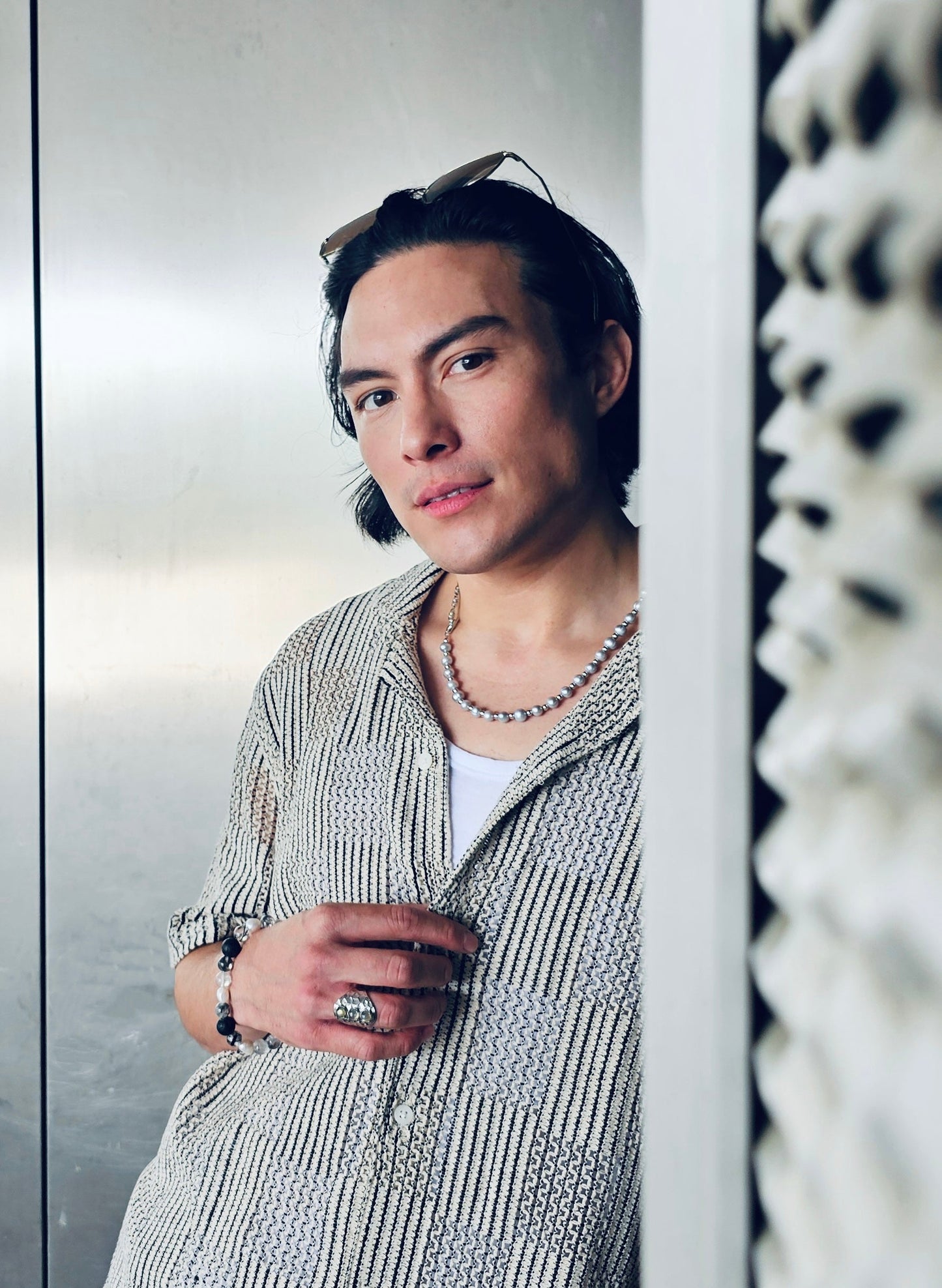 Grey Freshwater Pearls With Chain Men's Necklace MEN05-4