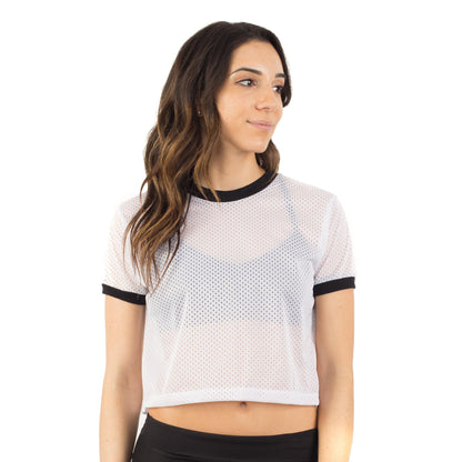 6031 - Women's Cropped Mesh Ringer Tee-1