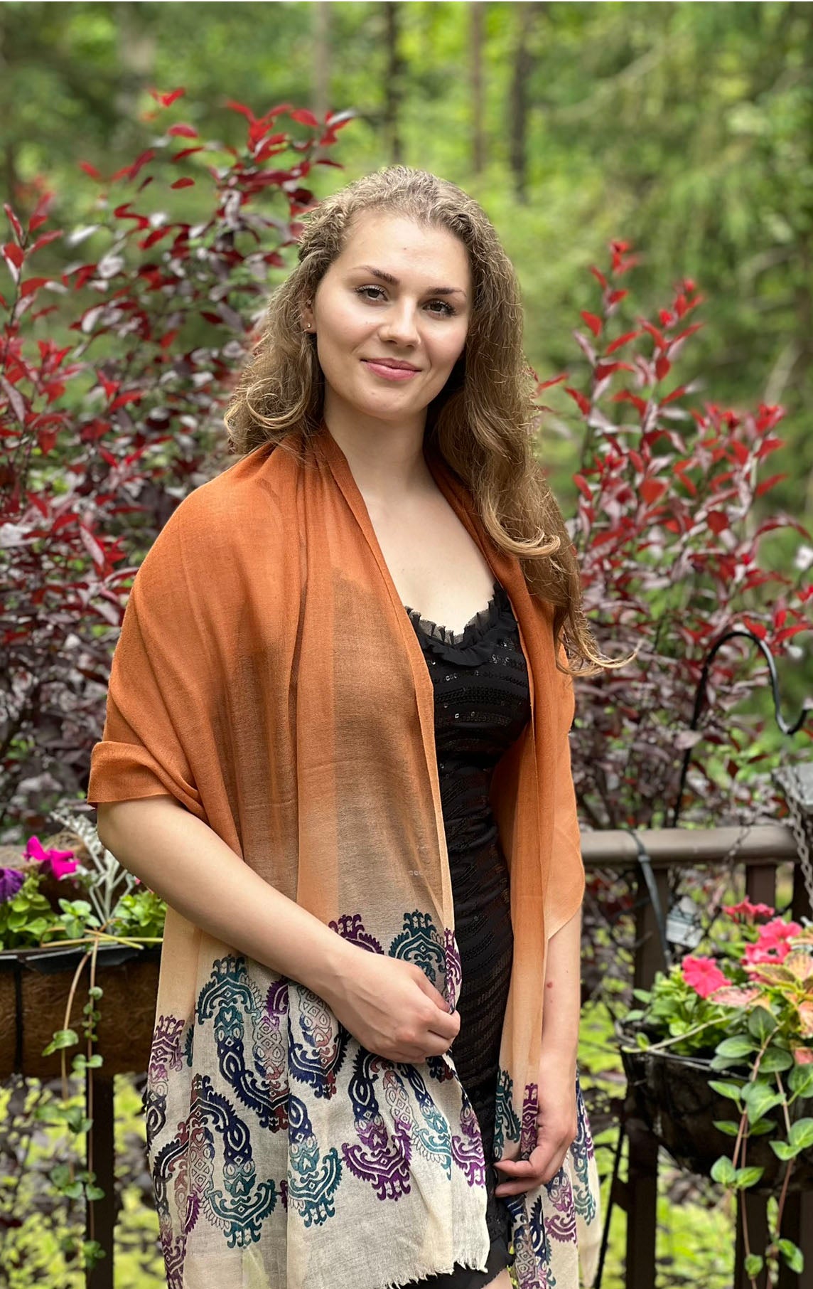 Hand Printed Rust Screen Print Scarf-1