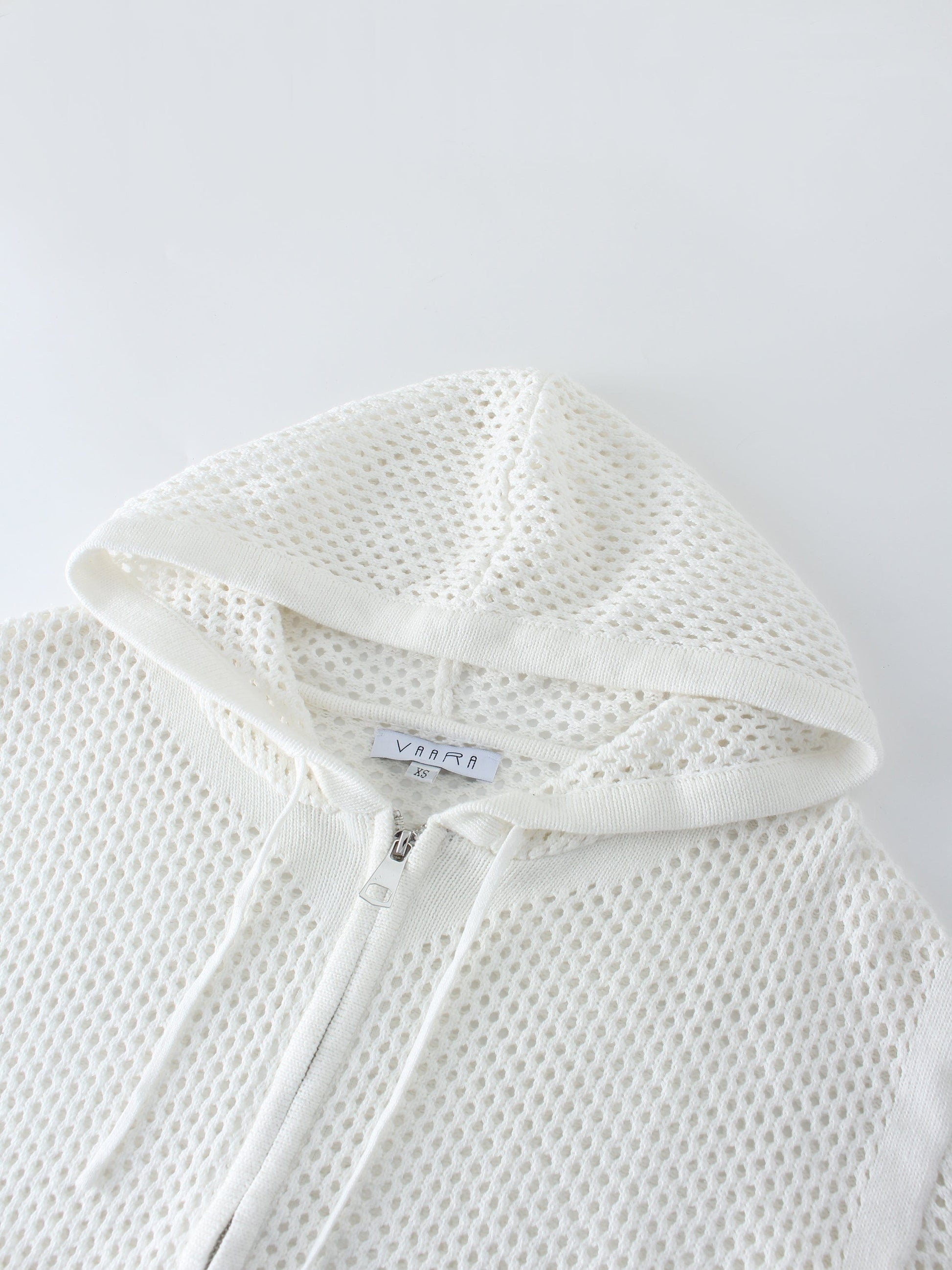 Zip Up Crochet Hoodie-White-3