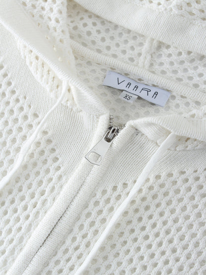 Zip Up Crochet Hoodie-White-4