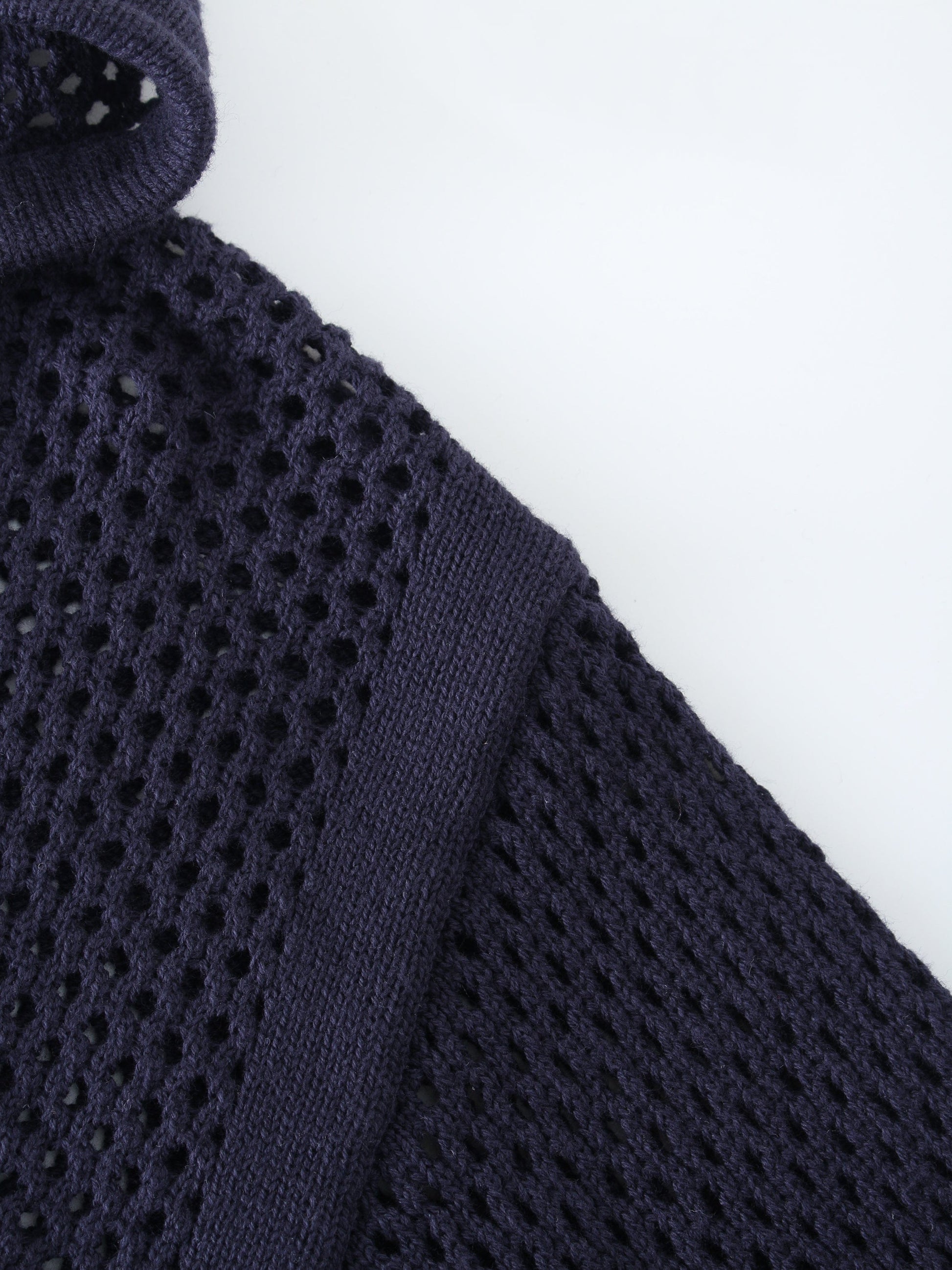 Zip Up Crochet Hoodie-Navy-4