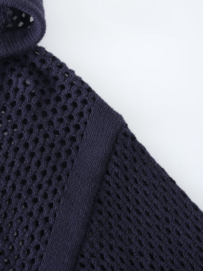 Zip Up Crochet Hoodie-Navy-4