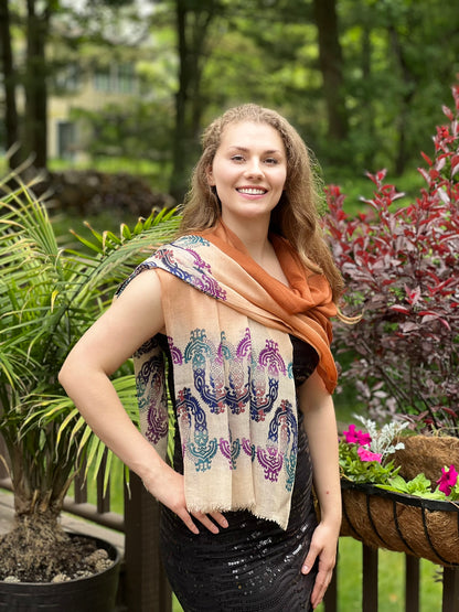 Hand Printed Rust Screen Print Scarf-0