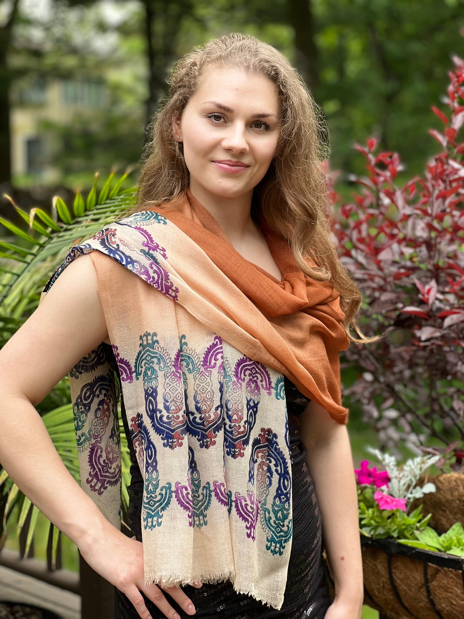 Hand Printed Rust Screen Print Scarf-4