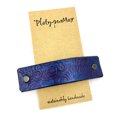 Galaxy Purple / Blue Iridescent Spirals Texture Leather Hair Clip Barrette - Hand-Painted-0