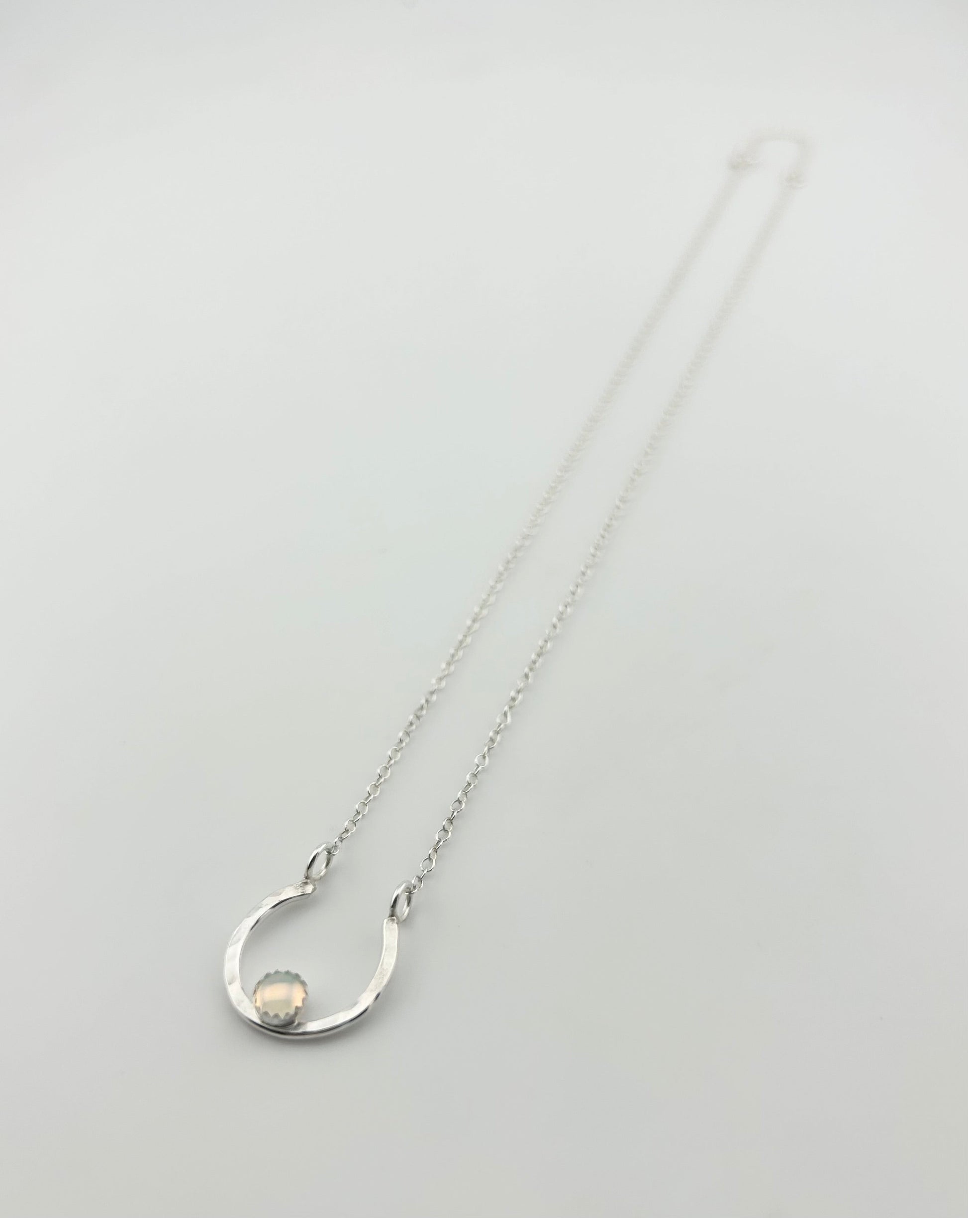 Lucky Horseshoe Charm Necklace - Rainbow Opal-3