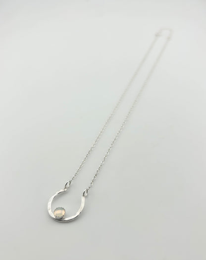 Lucky Horseshoe Charm Necklace - Rainbow Opal-3