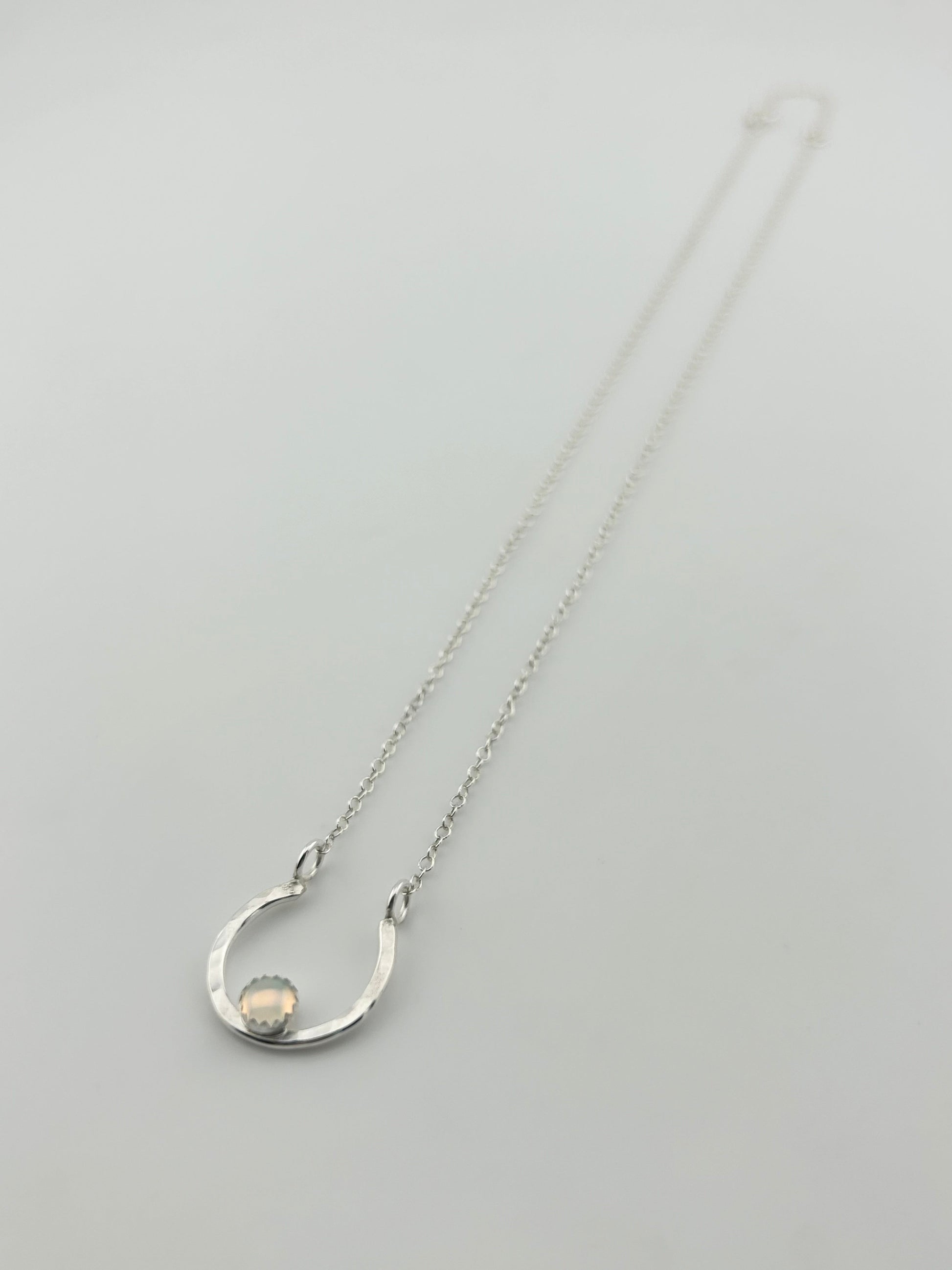 Lucky Horseshoe Charm Necklace - Rainbow Opal-4