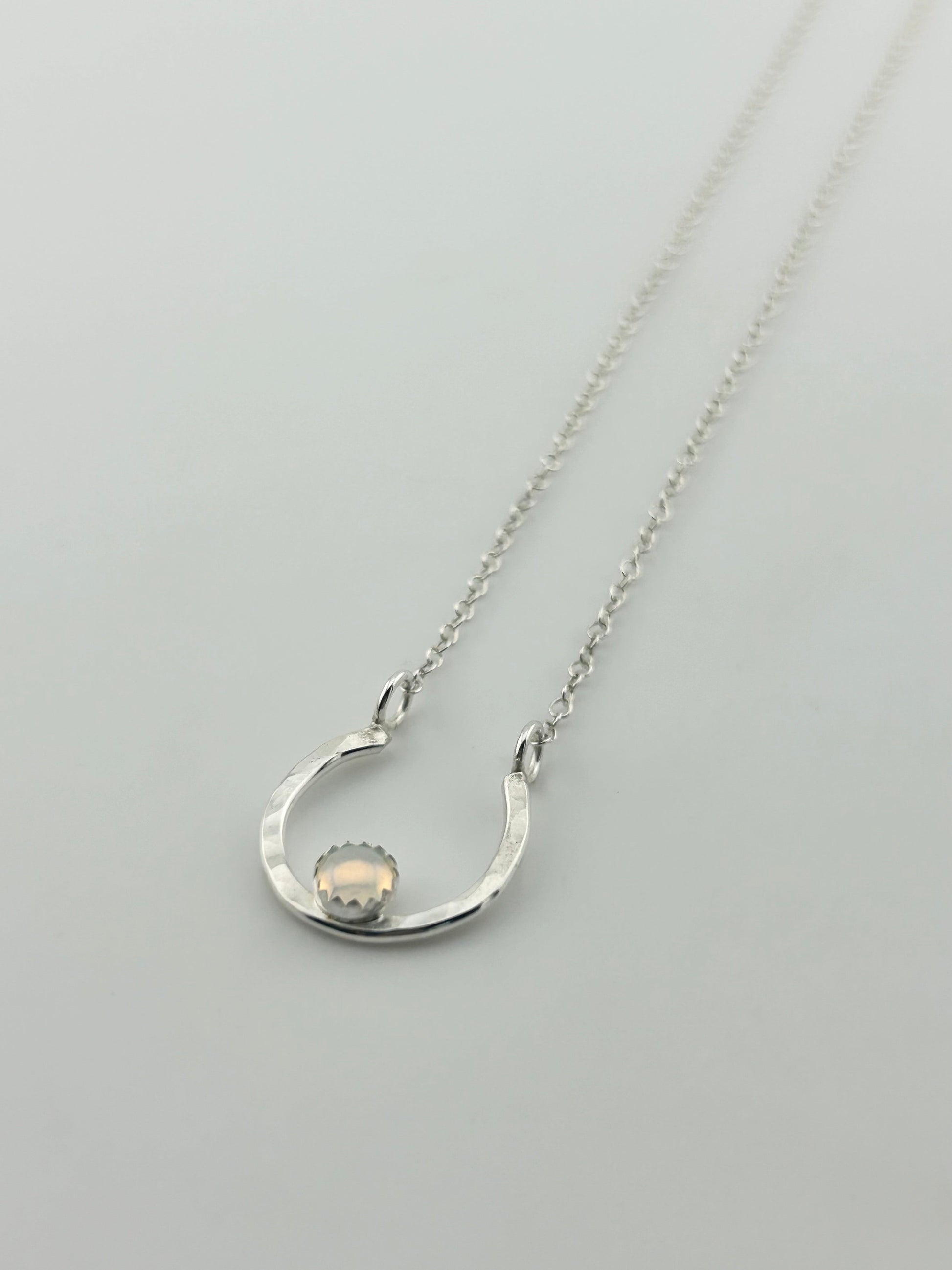 Lucky Horseshoe Charm Necklace - Rainbow Opal-2