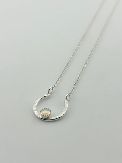 Lucky Horseshoe Charm Necklace - Rainbow Opal-2