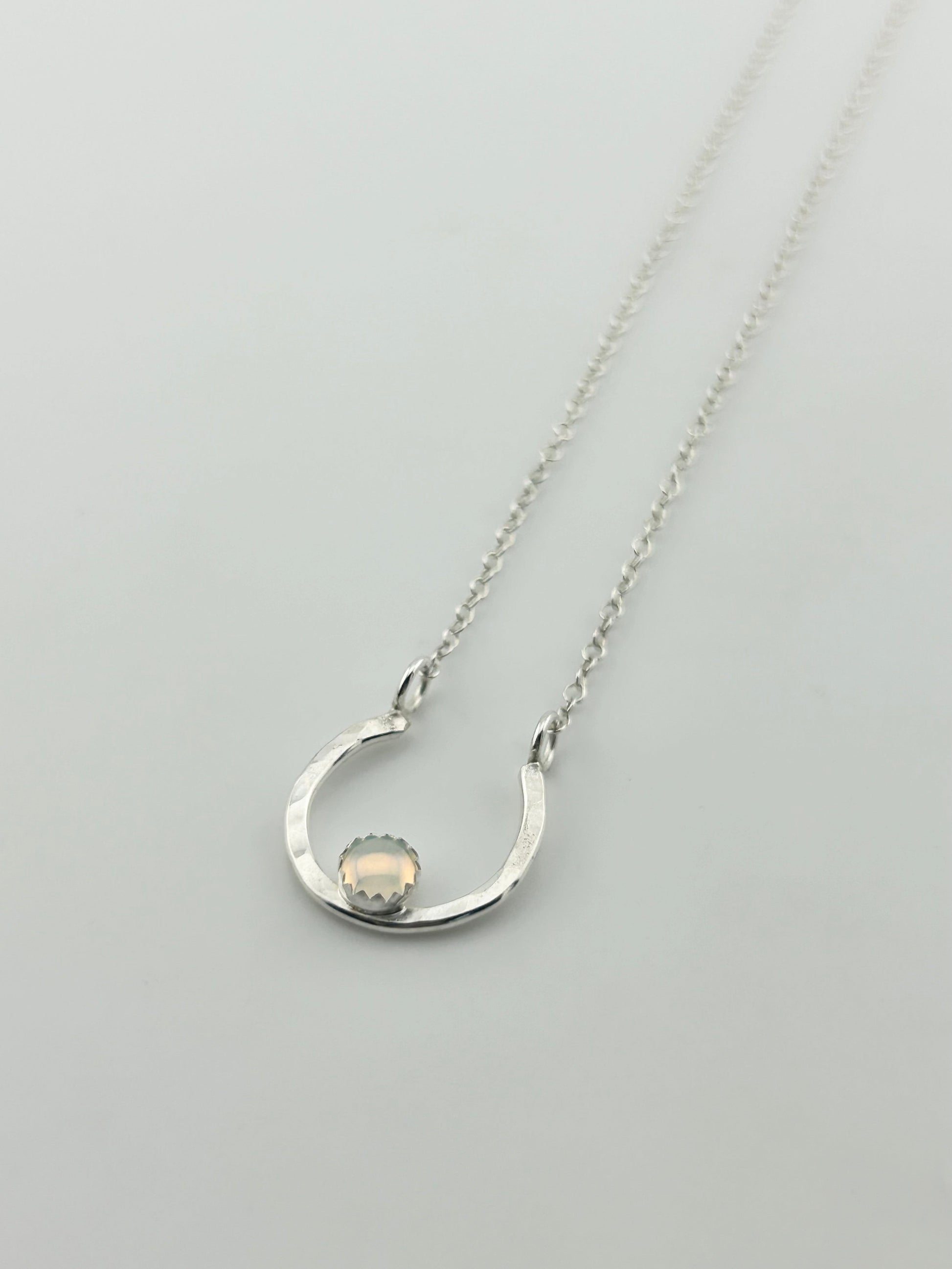 Lucky Horseshoe Charm Necklace - Rainbow Opal-0