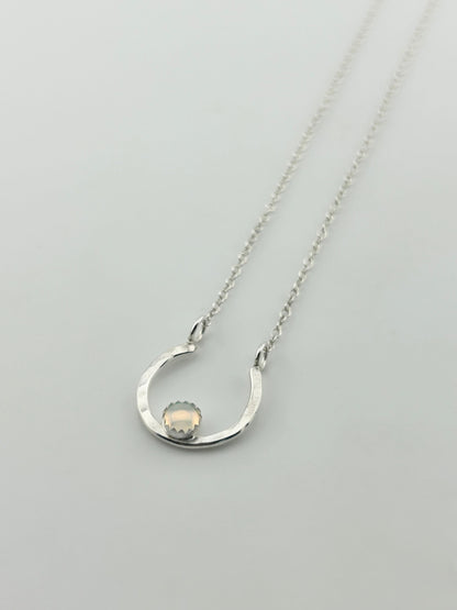 Lucky Horseshoe Charm Necklace - Rainbow Opal-0