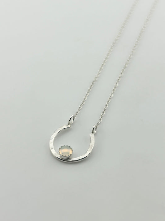 Lucky Horseshoe Charm Necklace - Rainbow Opal-0