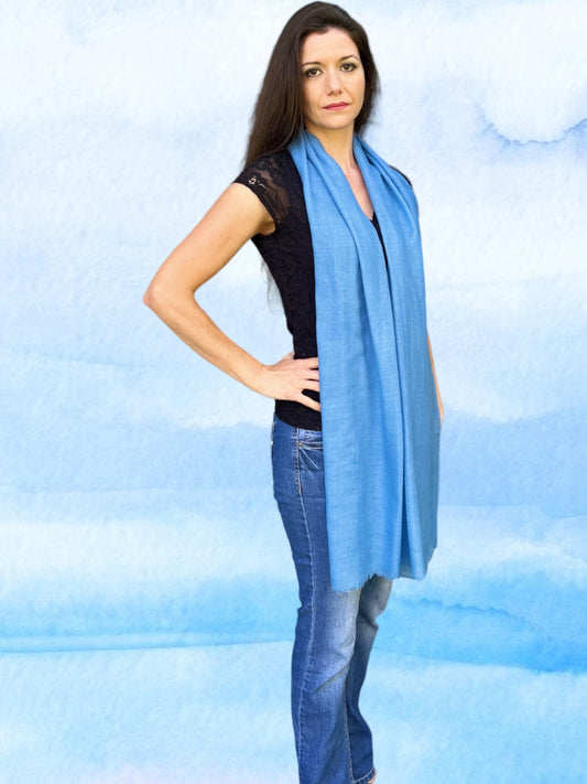 Blue Featherlight Solid Wool Scarf-0