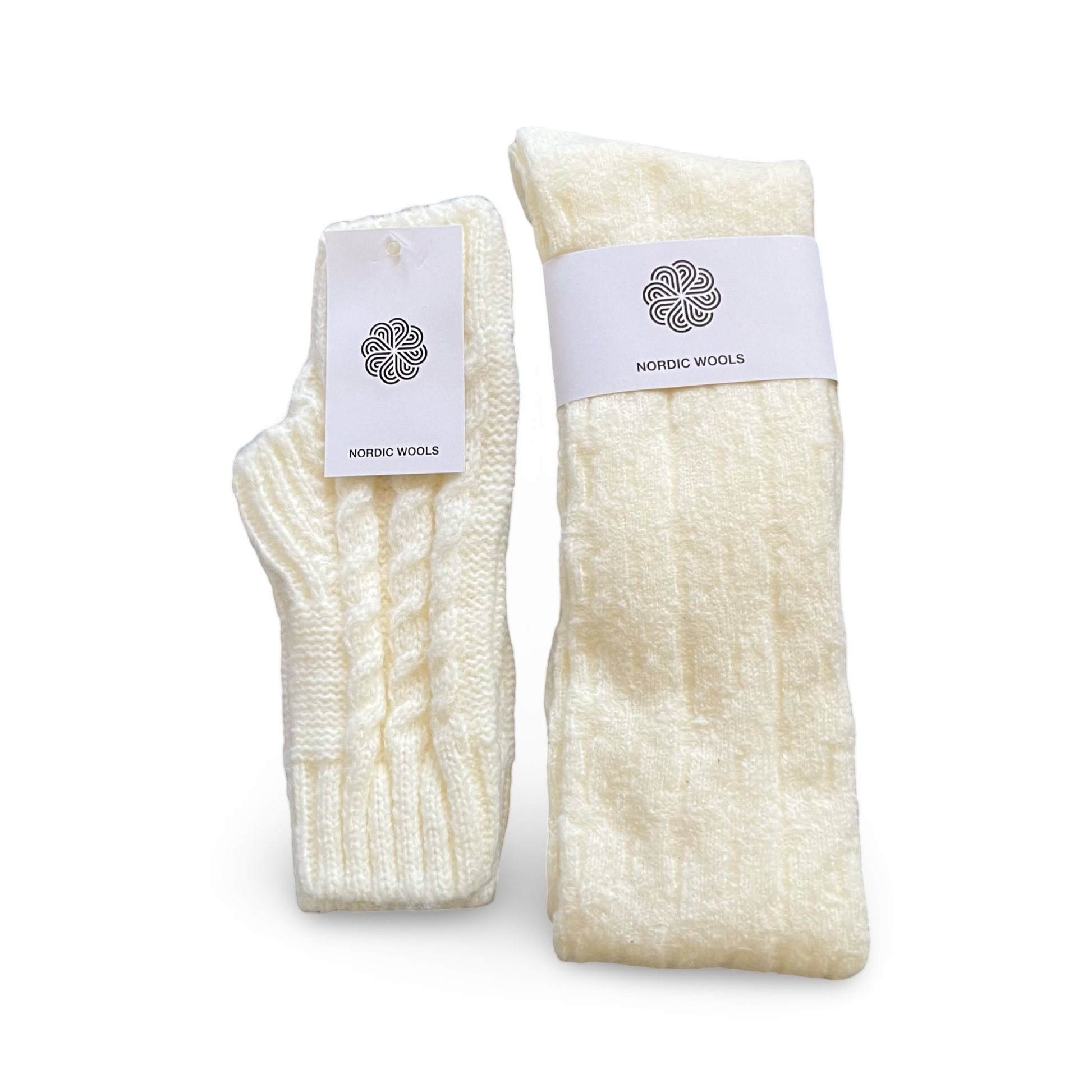 Cozy Set - Over The Knee Socks & Arm Sleeves Gloves - Creme - Womens-0