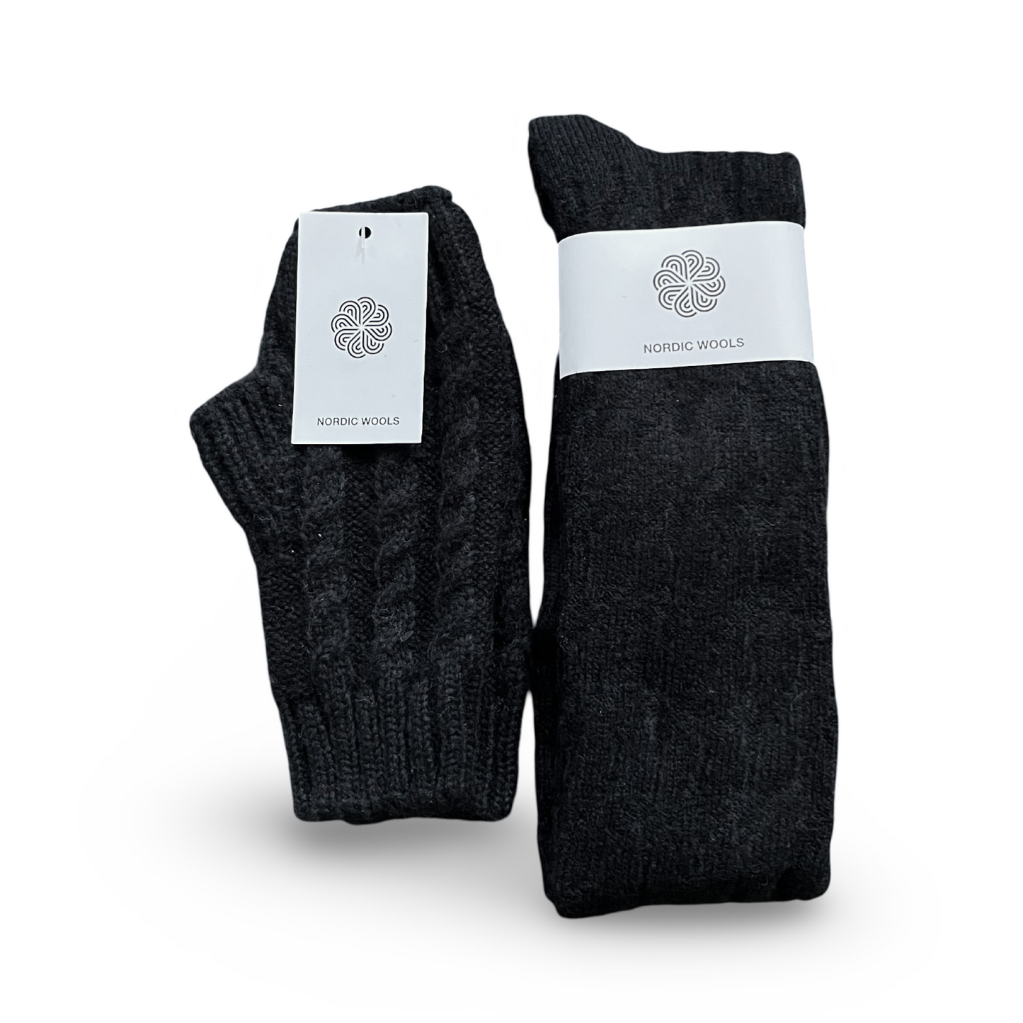 Cozy Set - Over The Knee Socks & Arm Sleeves Gloves - Black - Womens-0
