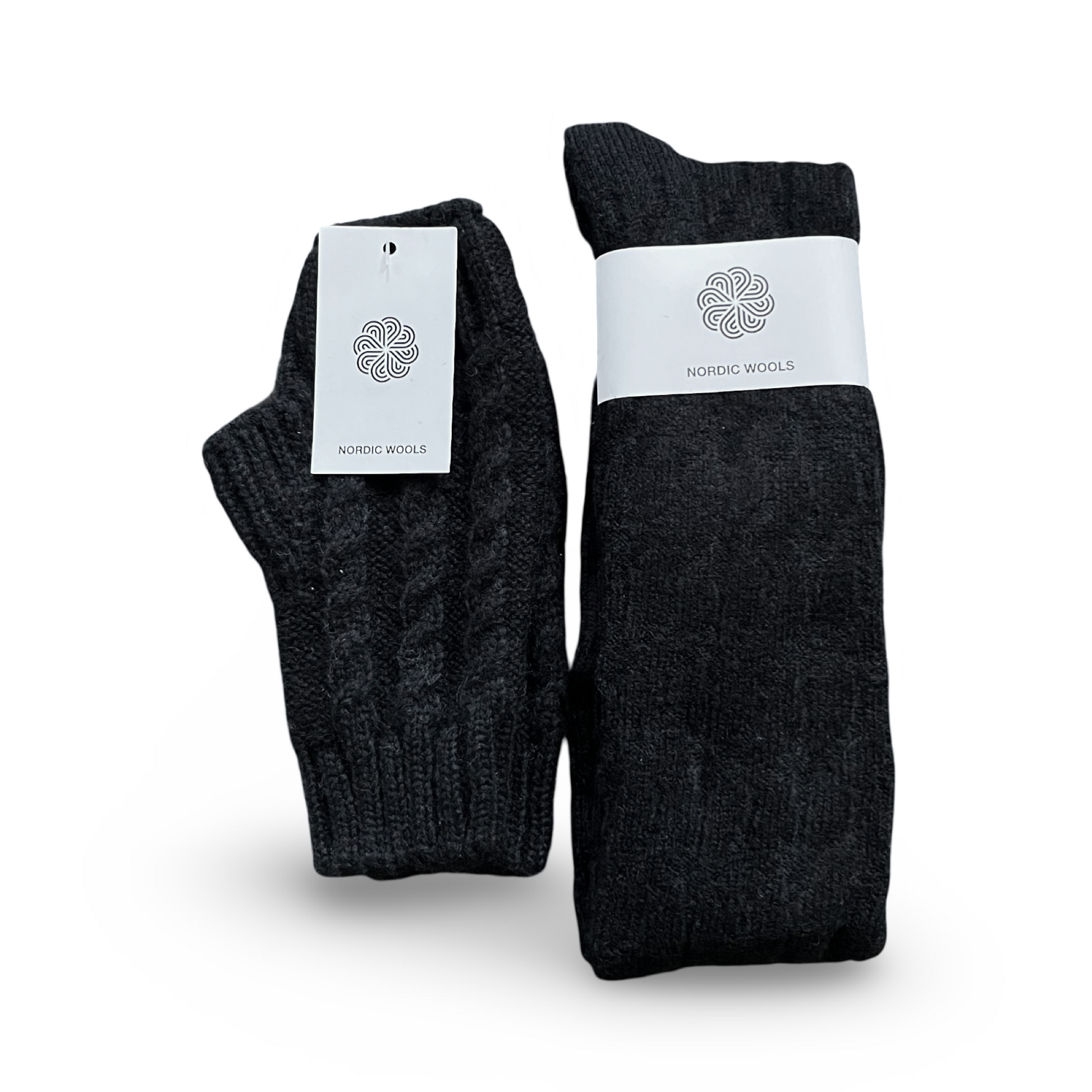 Cozy Set - Over The Knee Socks & Arm Sleeves Gloves - Black - Womens-0