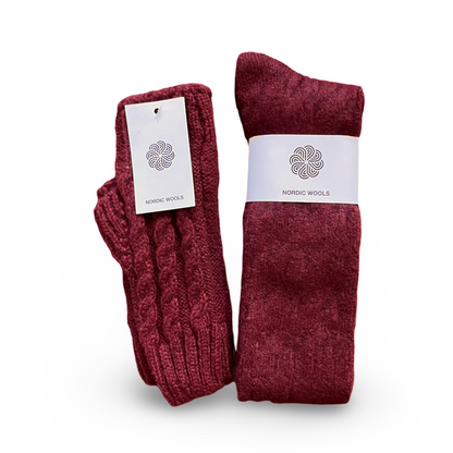 Cozy Socks & Gloves Set Cable Knit Over The Knee - Womens-4