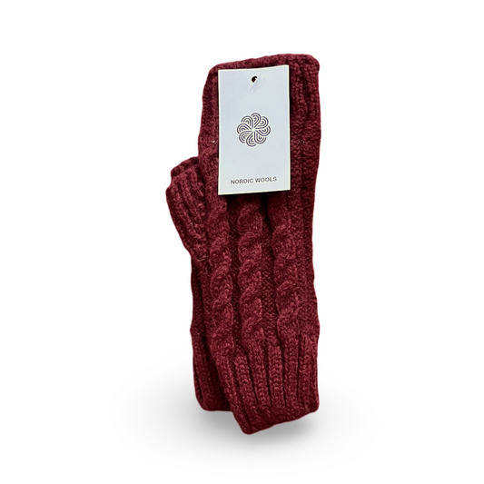 Cozy Fingerless Gloves Cable Knit Arm Warmers - Crimson - Womens-0
